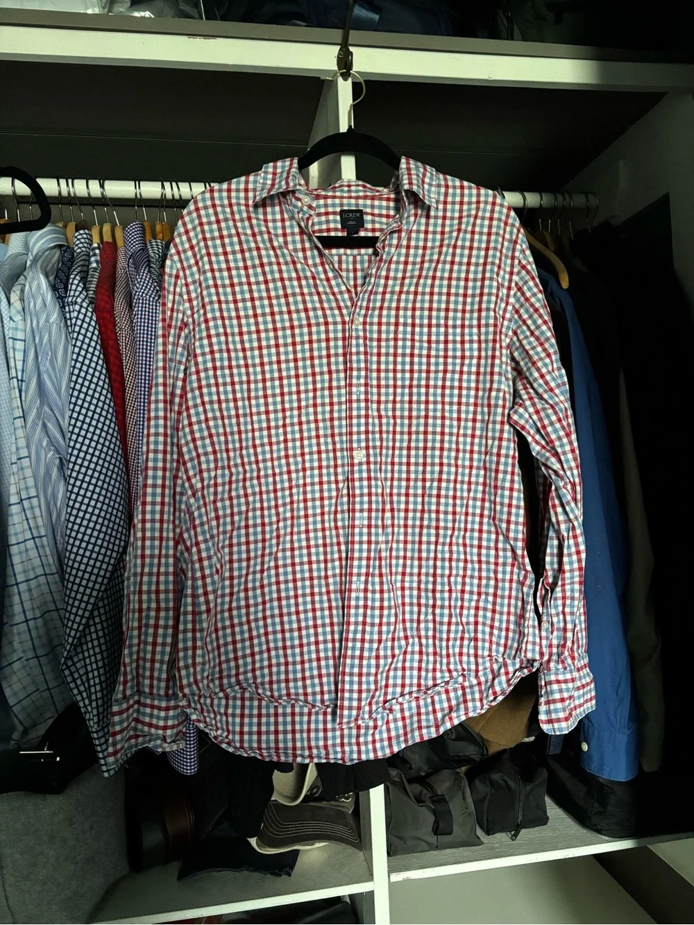 J. Crew Men's Red and Blue Gingham Button-Down Shirt